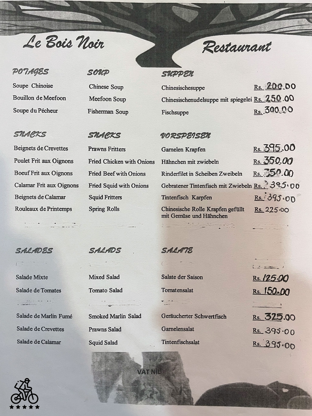 Bois Noir Menu