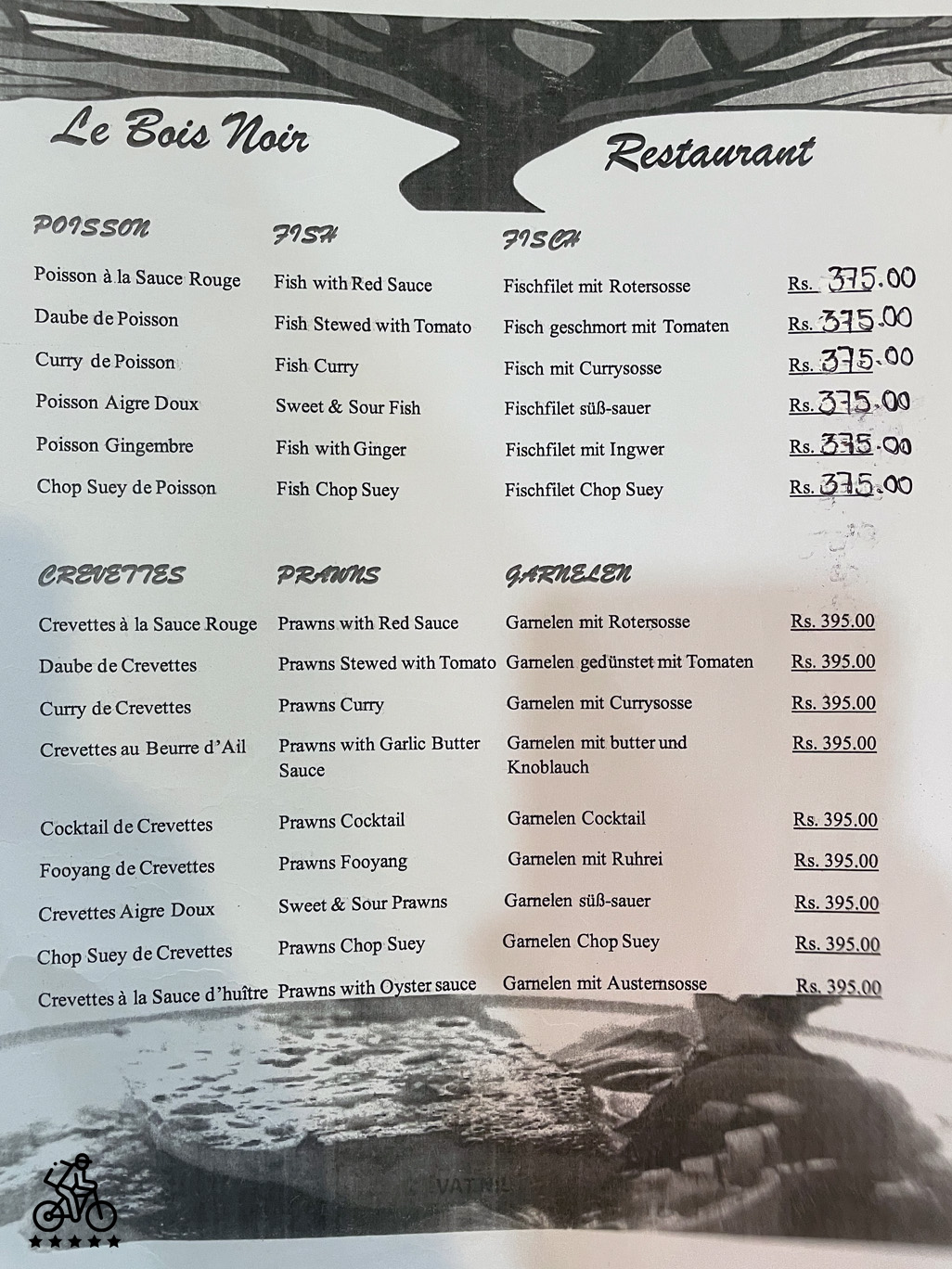 Bois Noir Menu