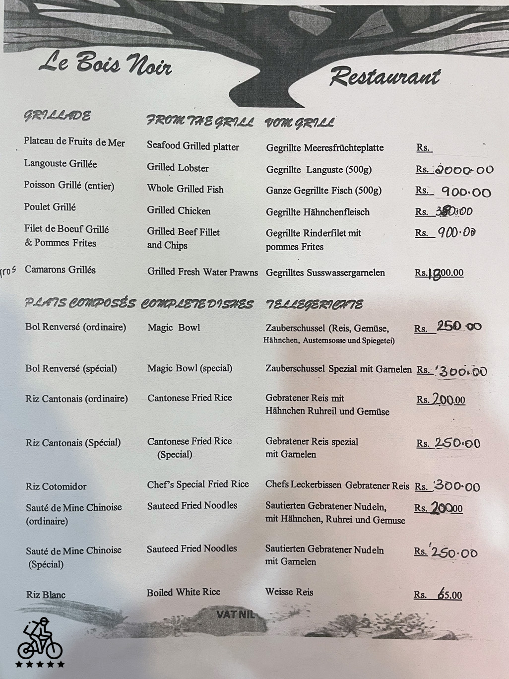 Bois Noir Menu
