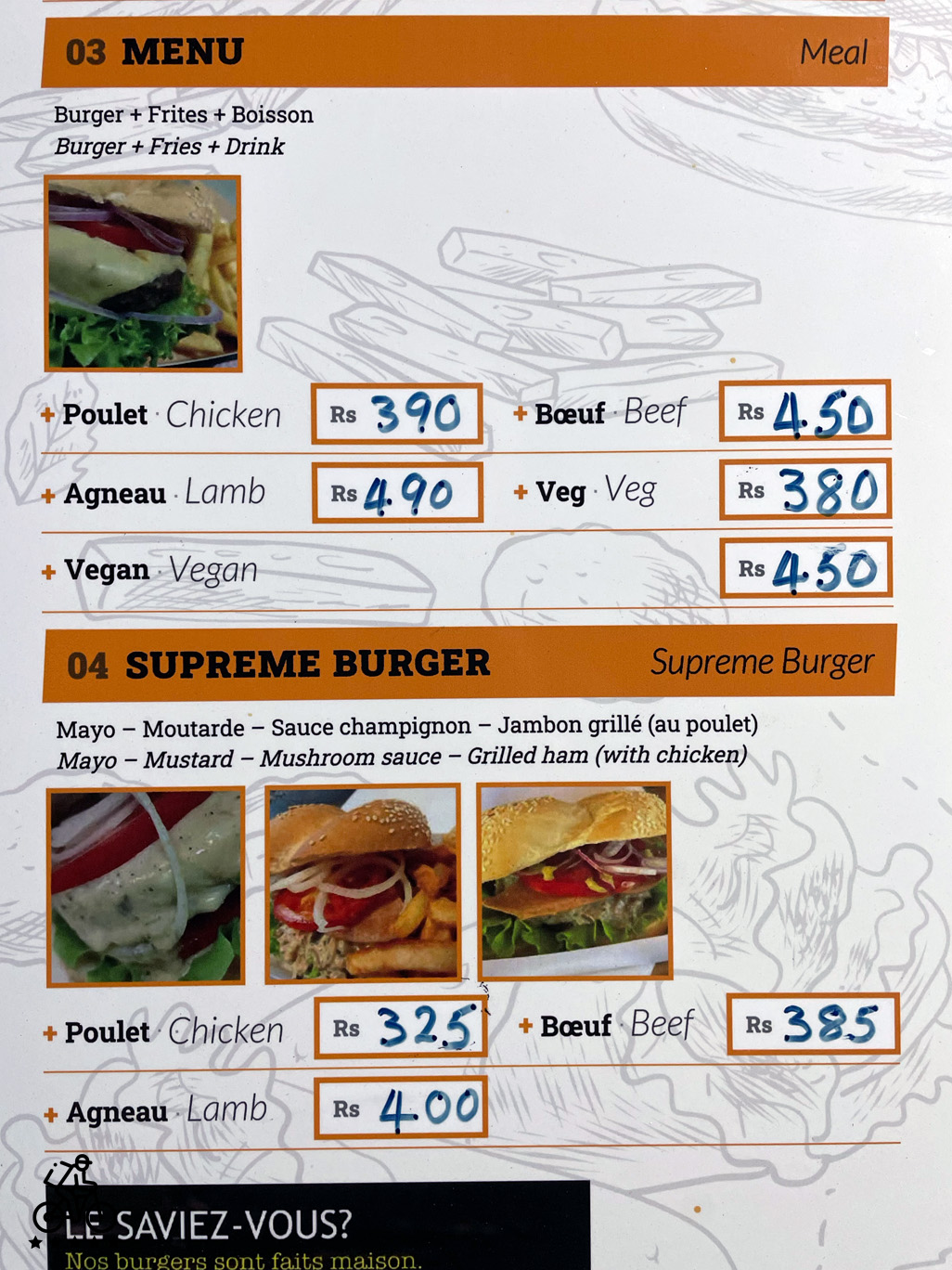 Jeanno Burger Menu