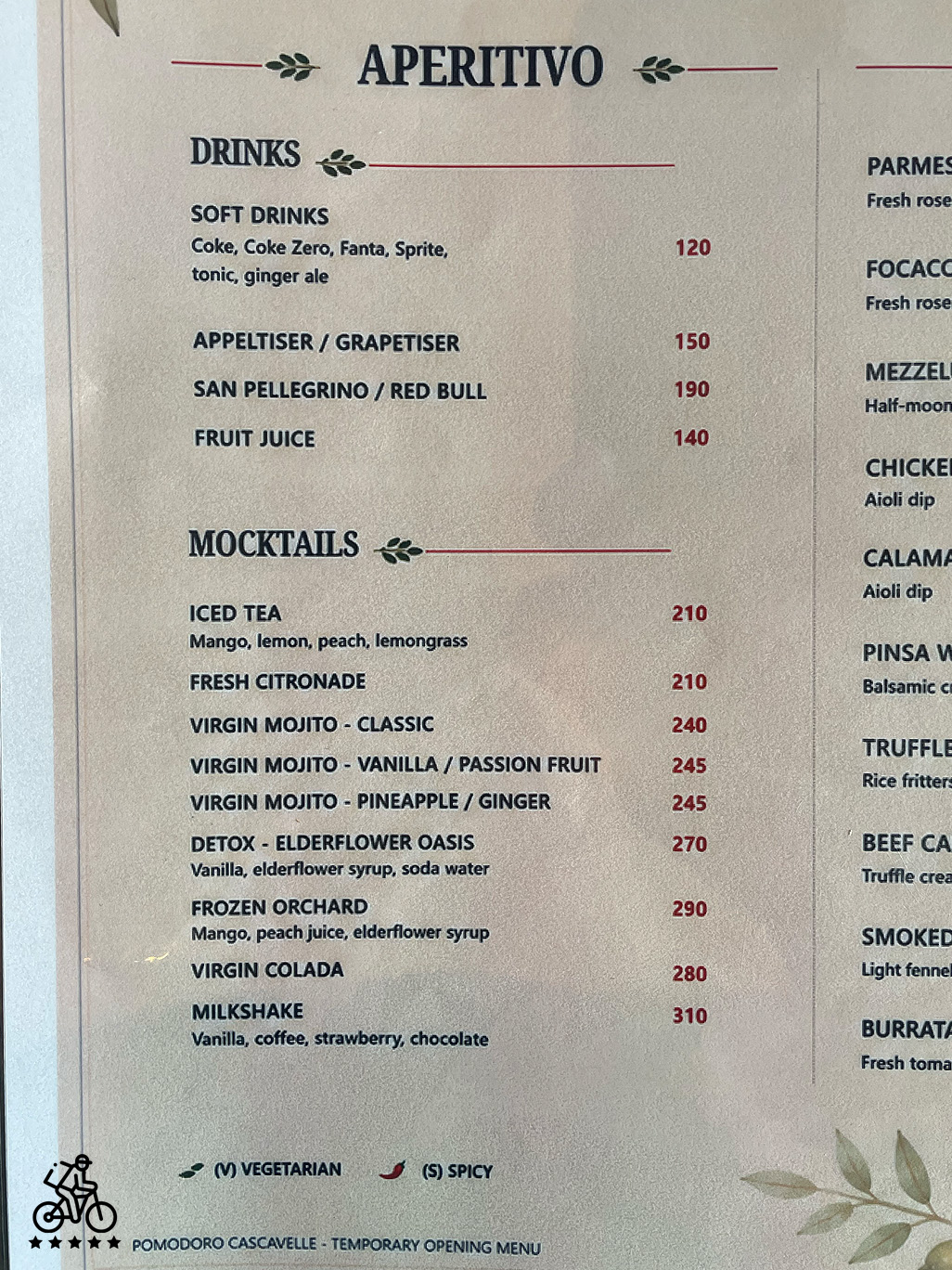 Pomodoro Pizzeria Menu