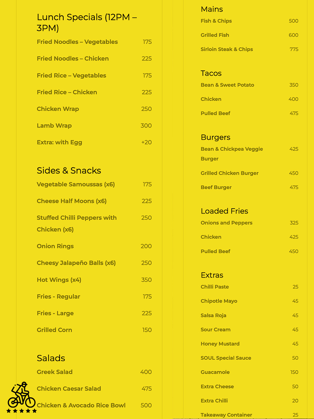 Soul Bar Menu